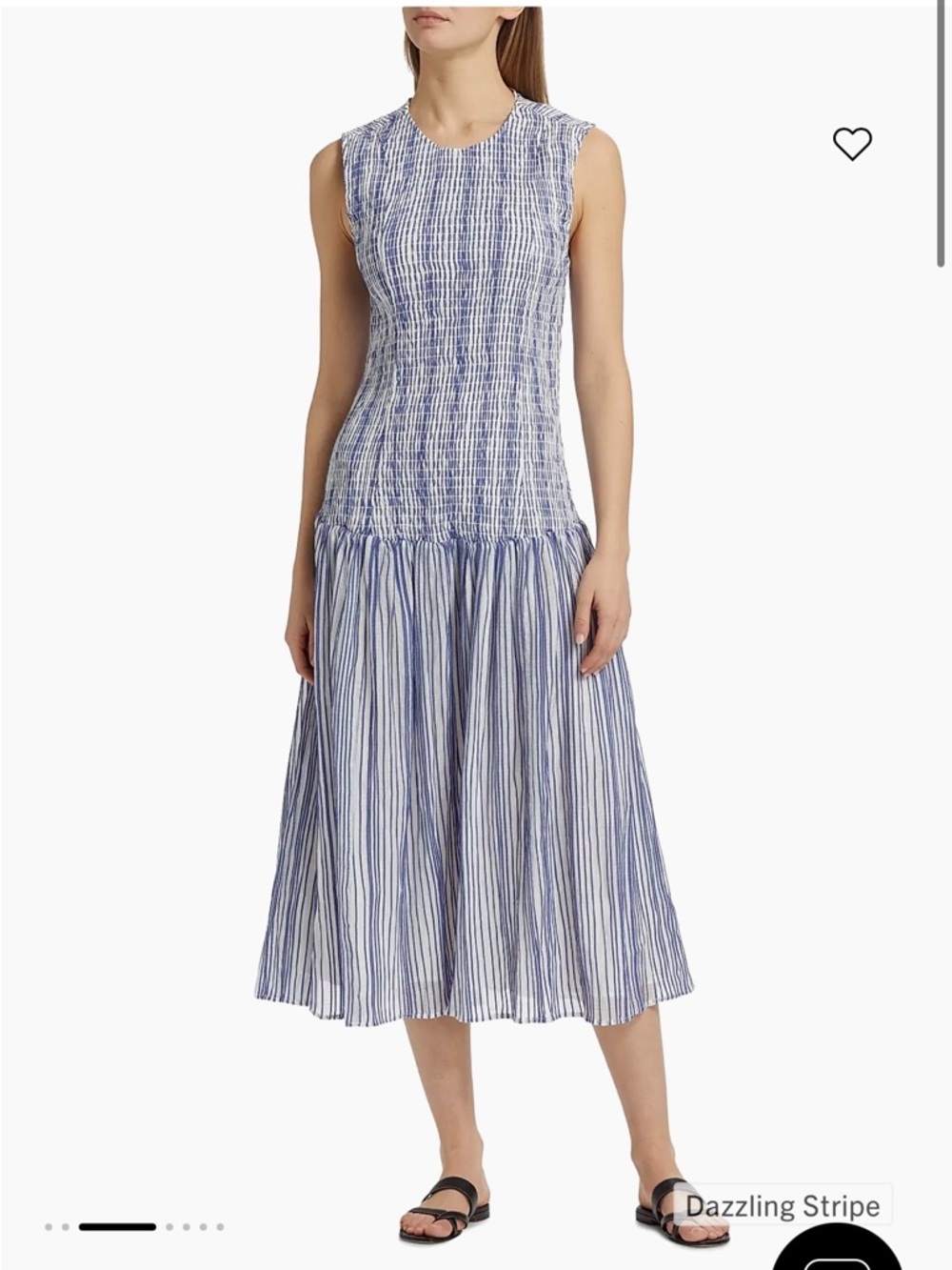 Marie Oliver Blue and White Striped Sleeveless Midi Dress